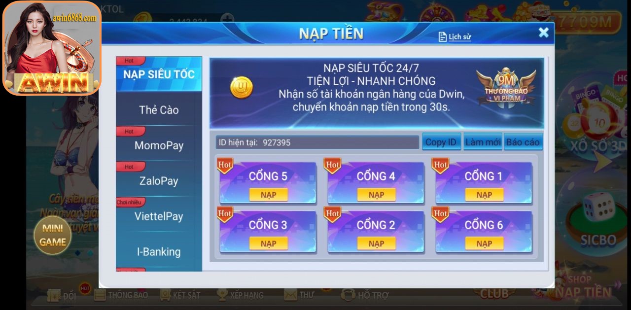 cổng nạp rút game bài awin